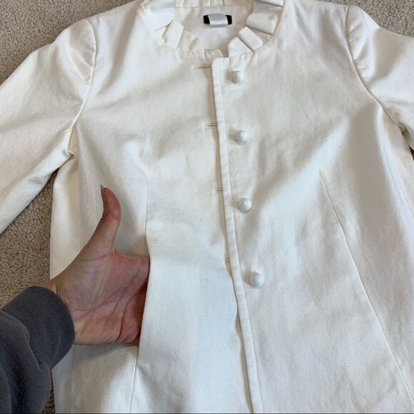 J.CREW white cavas atelier swing jacket ruffle collar Sz 2 - Picture 7 of 12